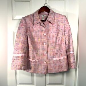 Spanner Pink Rainbow Tweed Blazer Jacket Short Length Bows Womens Size 8